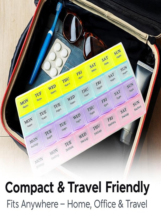 ايكا علبة تنظيم الأدوية من أيكا، ٢٨ خانة | علبة أدوية تكفي لـ ٧ أيام × ٤ مرات يوميًا | خالية من مادة BPA، مقاومة للرطوبة، مناسبة للسفر، لتذكيرك بتناول الأقراص والفيتامينات والمكملات الغذائية - متعددة الألوان - Image 5